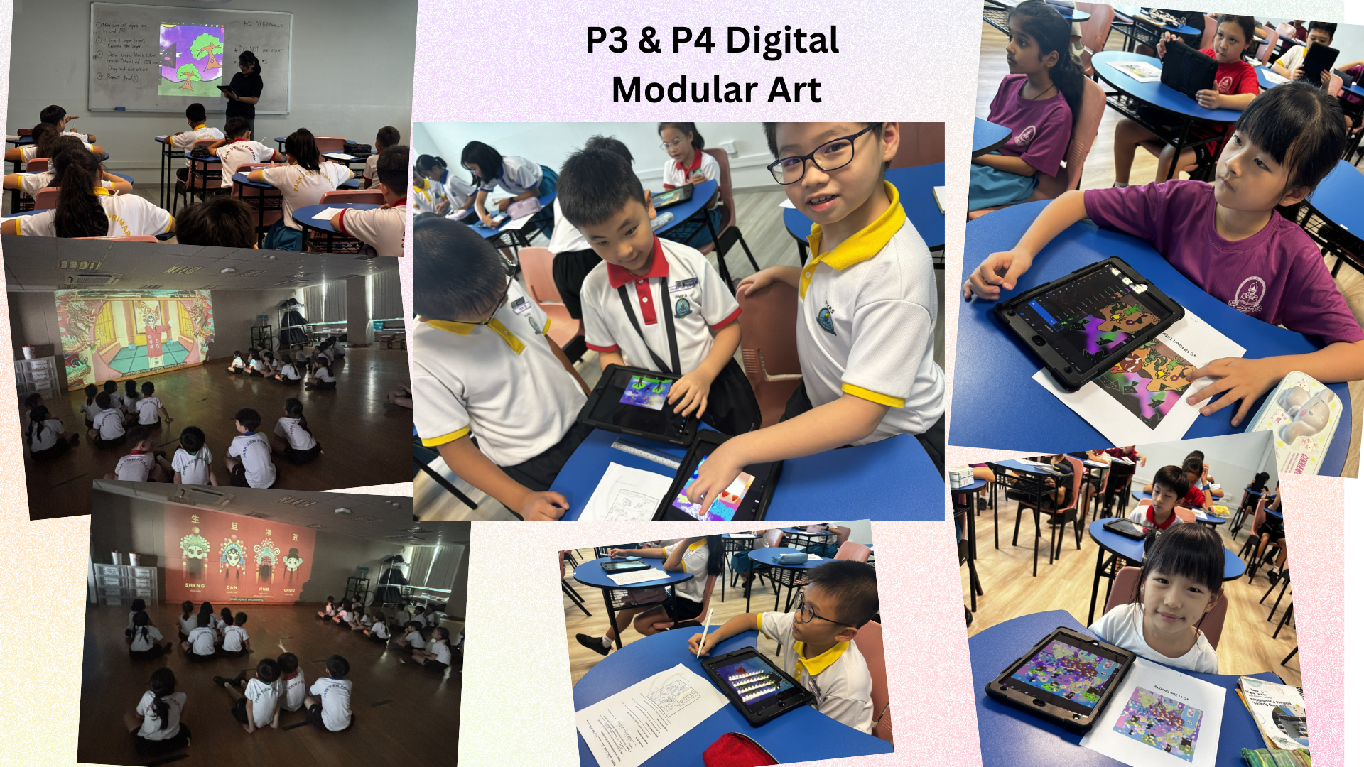 Children exploring digital art on iPads